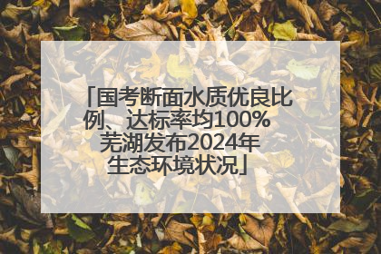 国考断面水质优良比例、达标率均100% 芜湖发布2024年生态环境状况