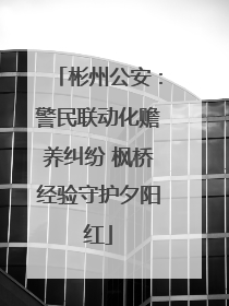 彬州公安：警民联动化赡养纠纷 枫桥经验守护夕阳红